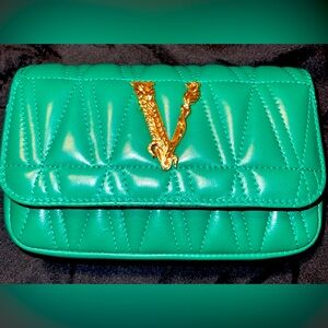 VERSACE VIRTUS MINI QUILTED LEATHER CROSSBODY BAG GREEN